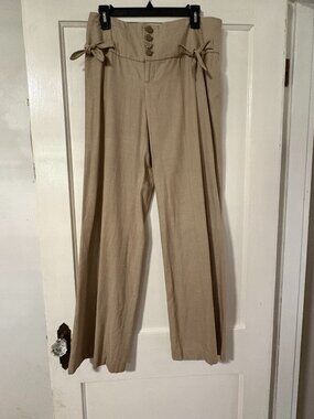 Anthropologie Elevenses Wide Leg Pants with Tie and Button Detail sz 8